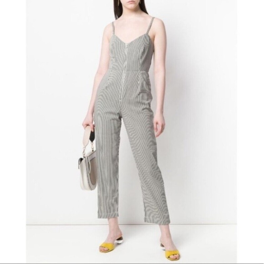 Mara Hoffman Womens Black/White Striped Cotton Jumpsuit Striped Front Zipper S 8
